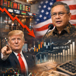Ilustrasi kebingungan tarif Trump dan respons Purbaya terhadap gejolak pasar keuangan Indonesia