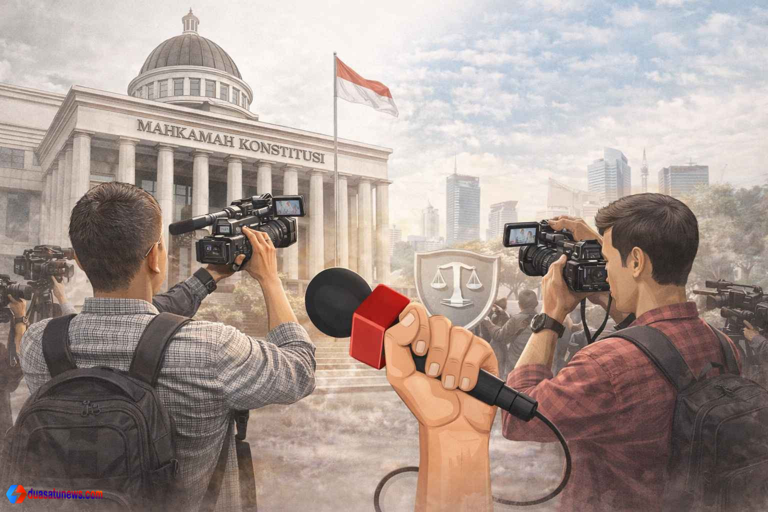 Ilustrasi wartawan Indonesia menjalankan tugas jurnalistik secara aman