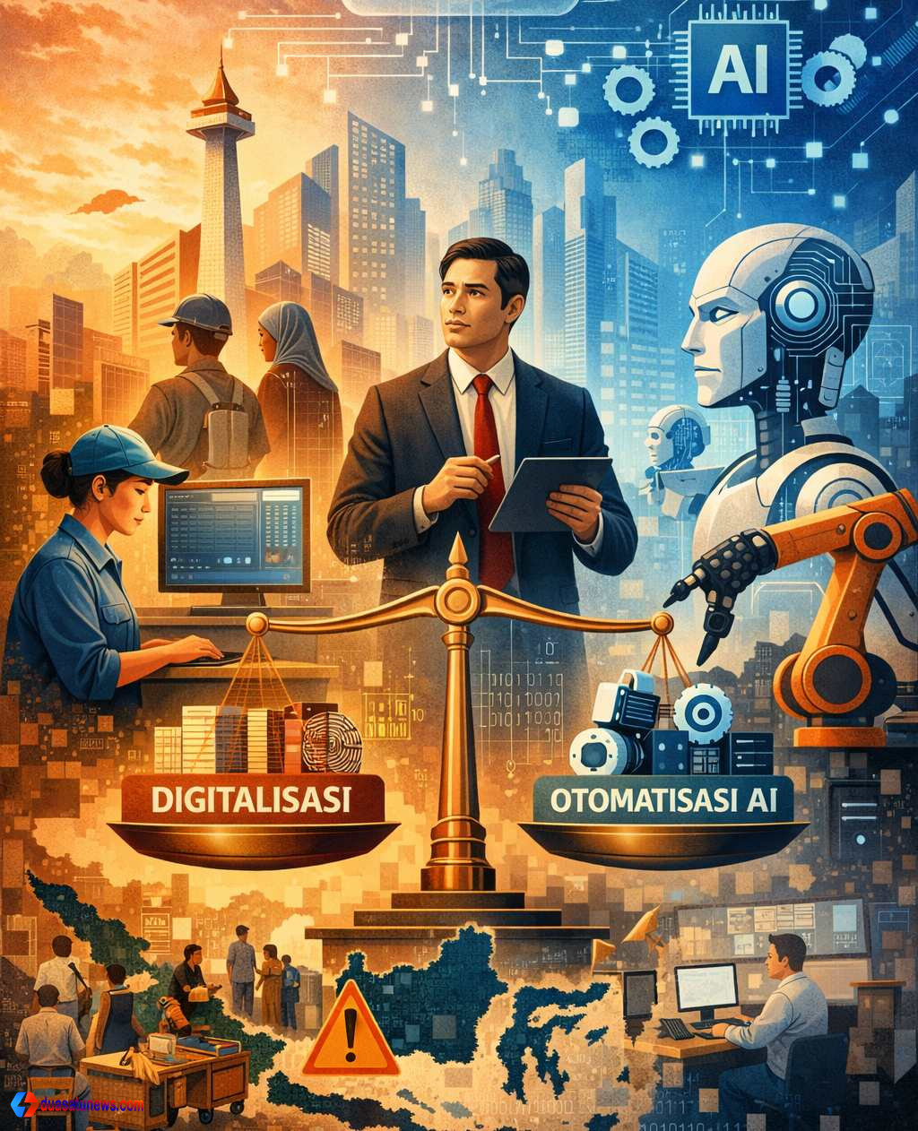 Ilustrasi digitalisasi sebelum otomatisasi AI di Indonesia