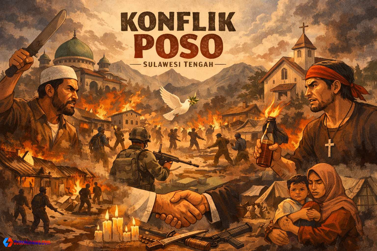 Konflik Poso 1998–2001 di Sulawesi Tengah, ilustrasi kerusuhan komunal dan upaya rekonsiliasi nasional