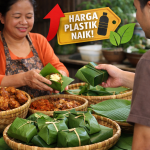 harga plastik melonjak mendorong penggunaan kemasan organik daun pisang pada pedagang makanan