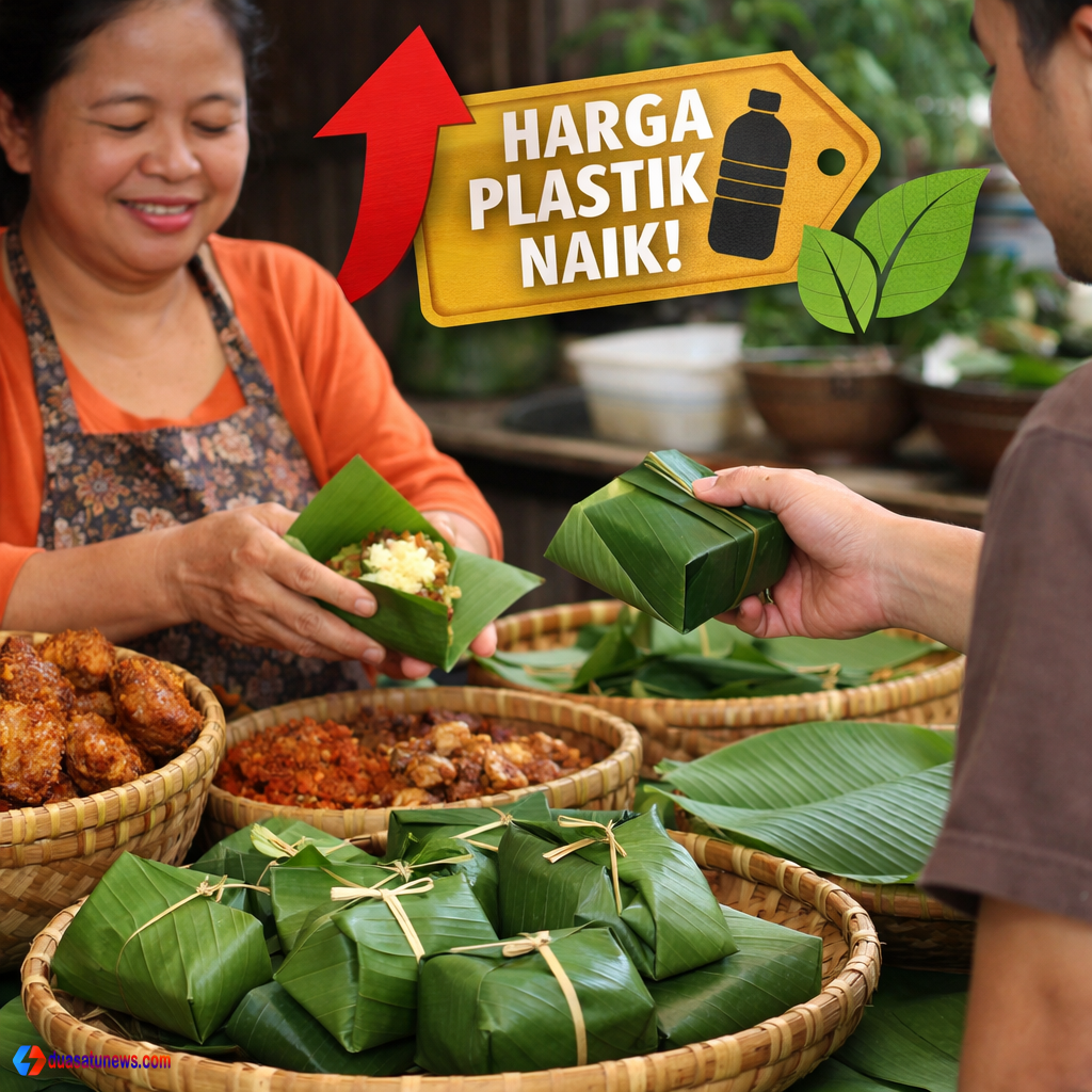 harga plastik melonjak mendorong penggunaan kemasan organik daun pisang pada pedagang makanan