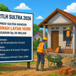 Ilustrasi program RTLH Sultra 2026 yang menampilkan pembangunan 600 rumah layak huni oleh Pemprov Sulawesi Tenggara dengan pekerja konstruksi di lokasi proyek