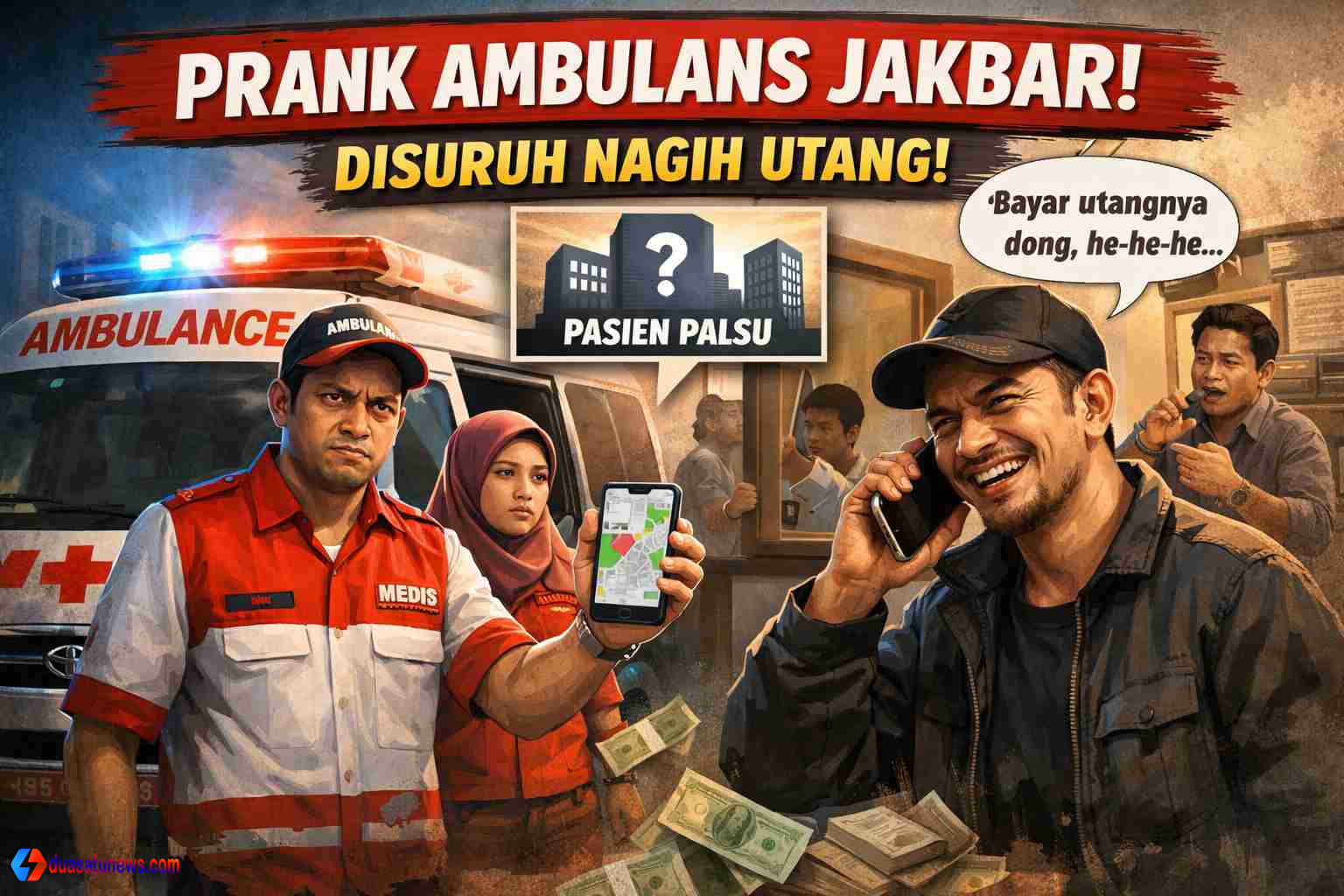 prank ambulans Jakbar oleh debt collector dengan modus order fiktif merugikan kru medis