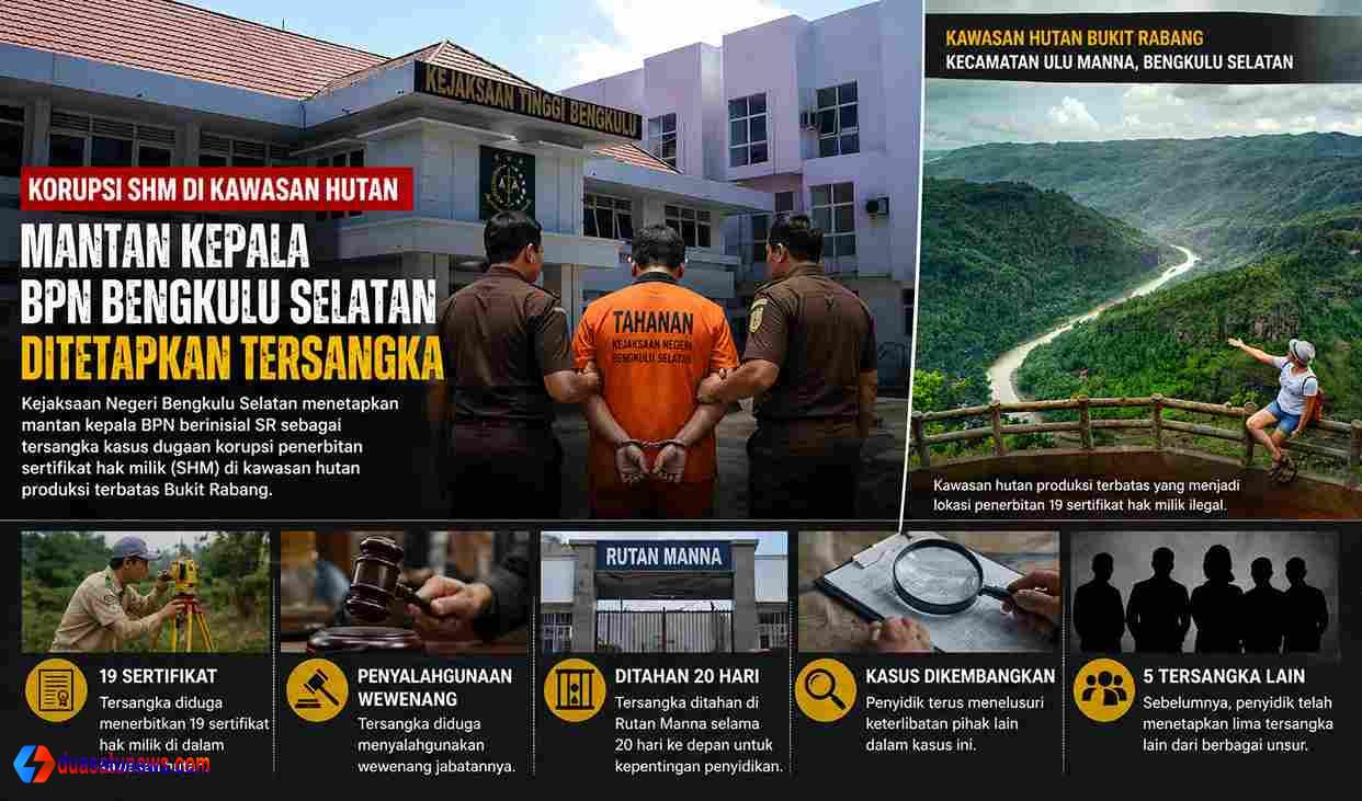 mantan kepala BPN Bengkulu tersangka korupsi SHM di kawasan hutan Bukit Rabang