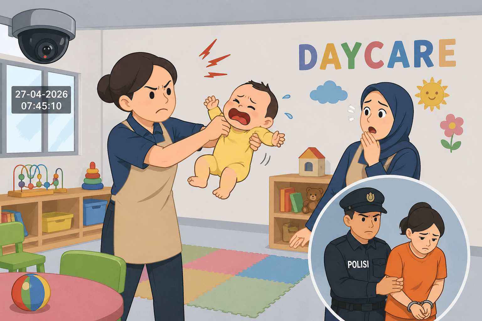 Ilustrasi penganiayaan bayi di daycare Banda Aceh, pengasuh memperlakukan bayi secara kasar terekam CCTV