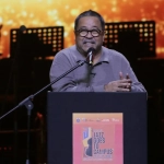 "Rano Karno menyampaikan pidato pada acara Jazz Goes to Campus (JGTC) bertajuk The City Series 2026 di Teater Jakarta, Taman Ismail Marzuki."