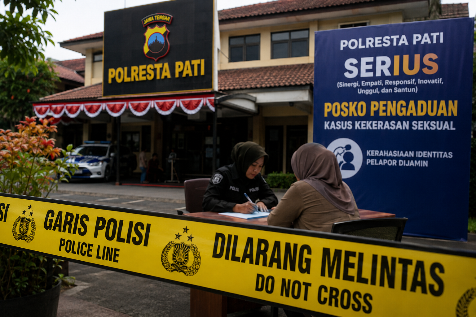 Polisi membuka posko pengaduan kasus kekerasan seksual Ponpes Pati di Mapolresta Pati, Jawa Tengah