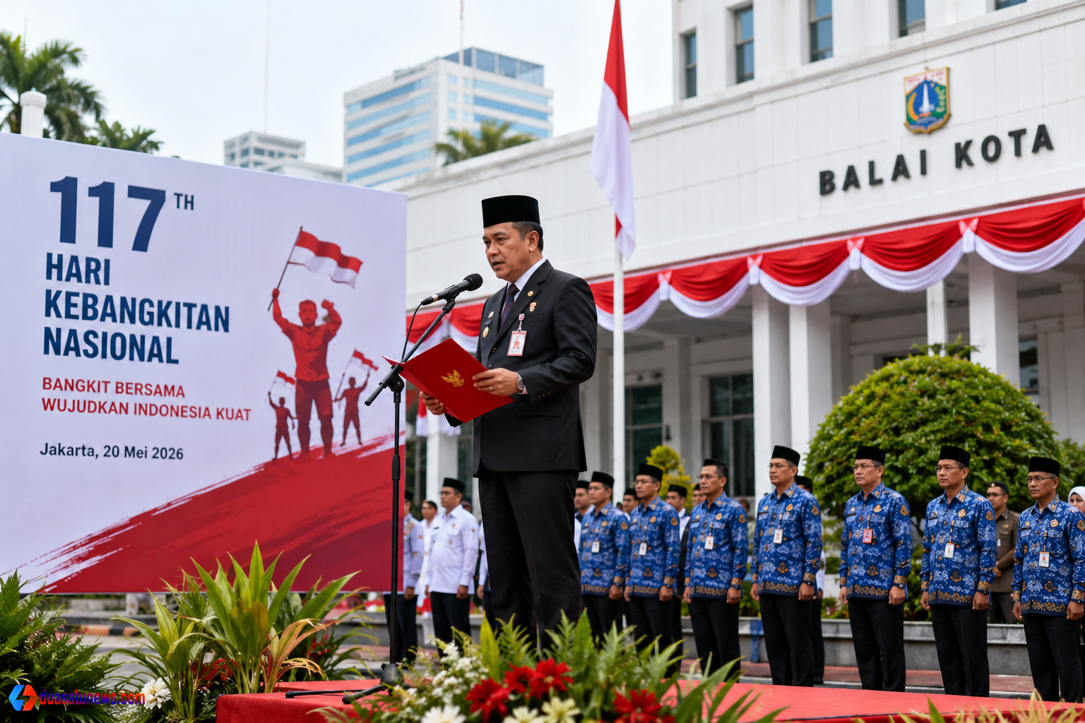 “Semangat kebangkitan nasional dalam upacara Hari Kebangkitan Nasional di Balai Kota Jakarta”