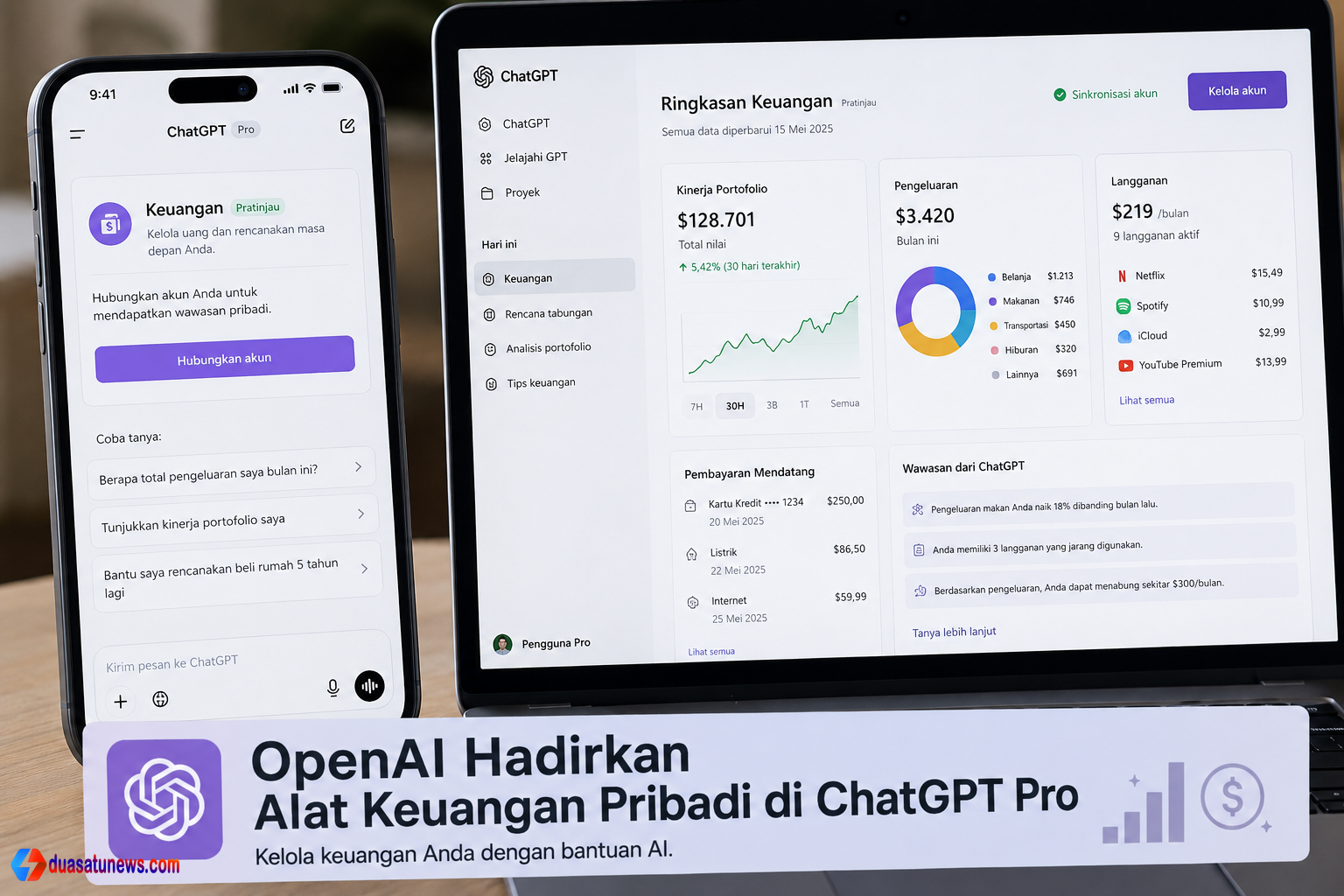 alat keuangan pribadi ChatGPT Pro OpenAI, dashboard AI keuangan, fitur finansial ChatGPT