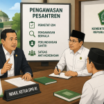 Ilustrasi pengawasan pesantren oleh DPR dan Kementerian Agama untuk memperketat izin serta perlindungan santri