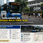“Rute Transjakarta GBK beroperasi mulai pukul 10.00 WIB akibat kegiatan lari di kawasan Gelora Bung Karno Jakarta”