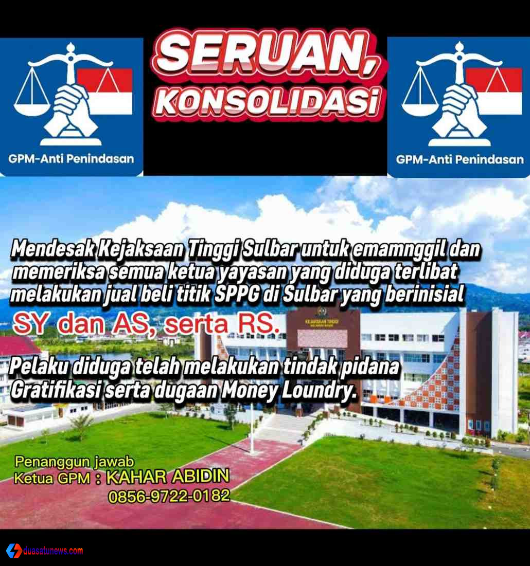 GPM Jabodetabek Desak Kejagung & Kajati Sulbar Usut Tuntas Kasus Dugaan Makelar Jual Beli Titik yang Melibatkan Beberapa Oknum Ketua Yayasan