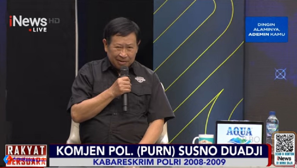 Susno Duadji Perang Bintang saat memberikan pernyataan mengenai kasus Febrie Adriansyah.