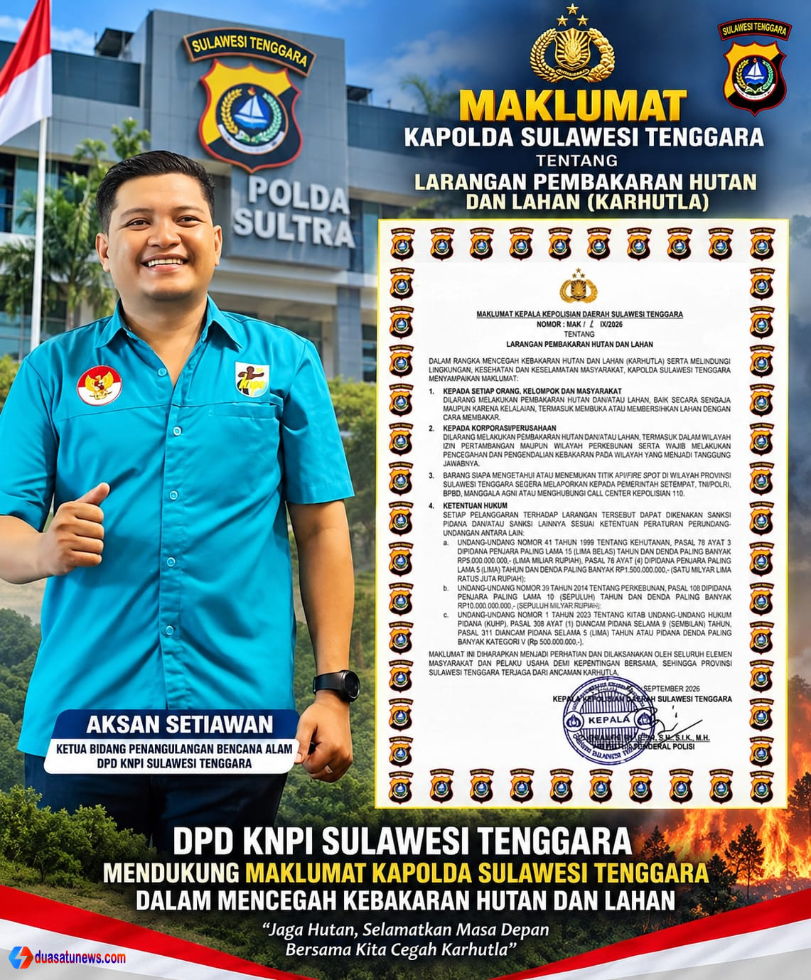 Dpd Knpi Sultra Dukung Maklumat Kapolda Dalam Mencegah Kebakaran Hutan